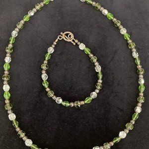 Necklace and Matching Glass Beaded Bracelet Green